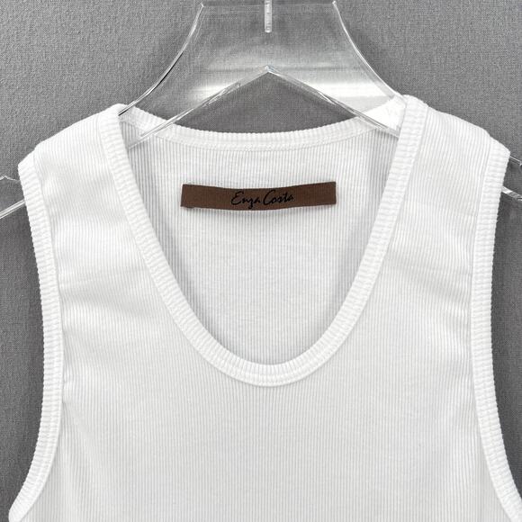 ENZA COSTA Cotton Rib Scoop Tank Top Women XS White Sleeveless Shirt Stretch NEW - Picture 9 of 16